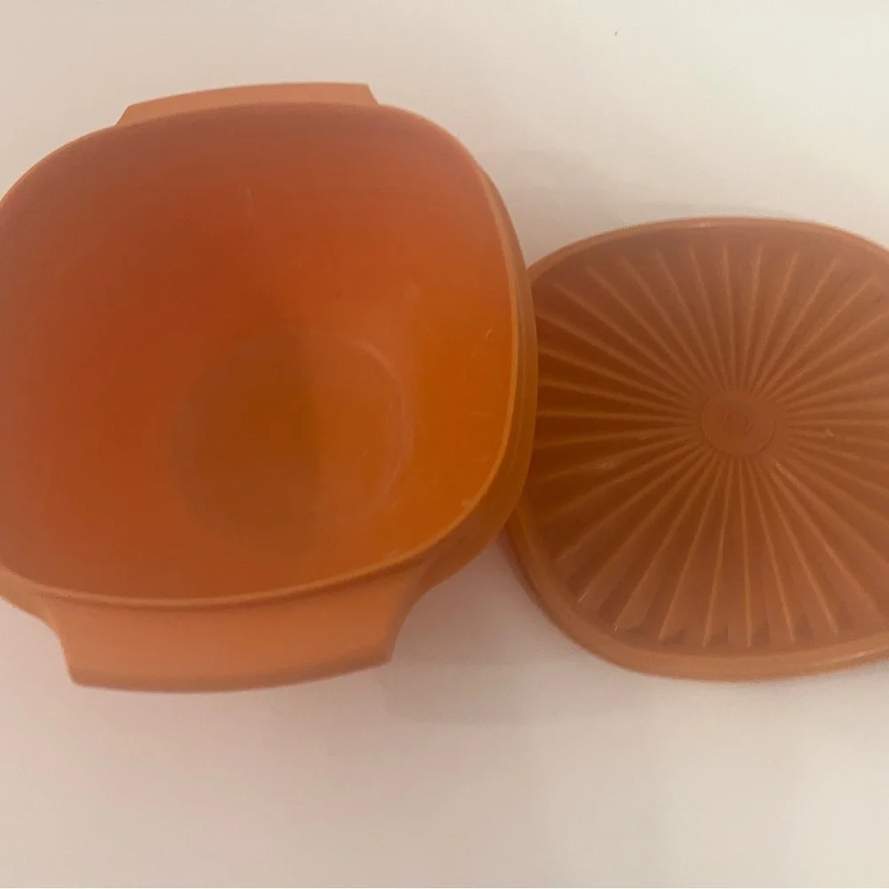 Vintage Tupperware Orange Servalier Bowl with Lid • Retro Kitchen Storage •